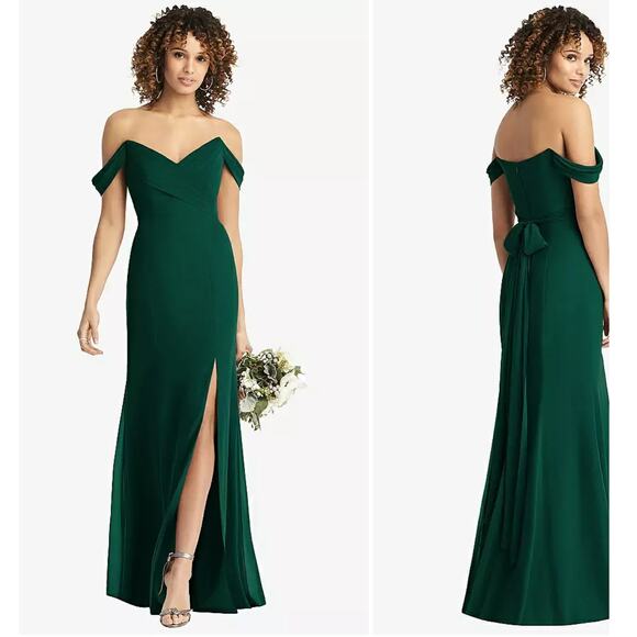 Social Bridesmaids Strapless V-Neck Chiffon Trumpet Gown in Hunter Size 6 - Picture 1 of 9